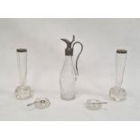 Pair of early 20th century silver rimmed and glass trumpet-shaped vases, Birmingham, marks worn, a