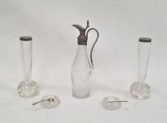 Pair of early 20th century silver rimmed and glass trumpet-shaped vases, Birmingham, marks worn, a