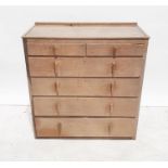 20th century oak Cotswold school style chest of two short over four long drawers, 105cm x 108cm