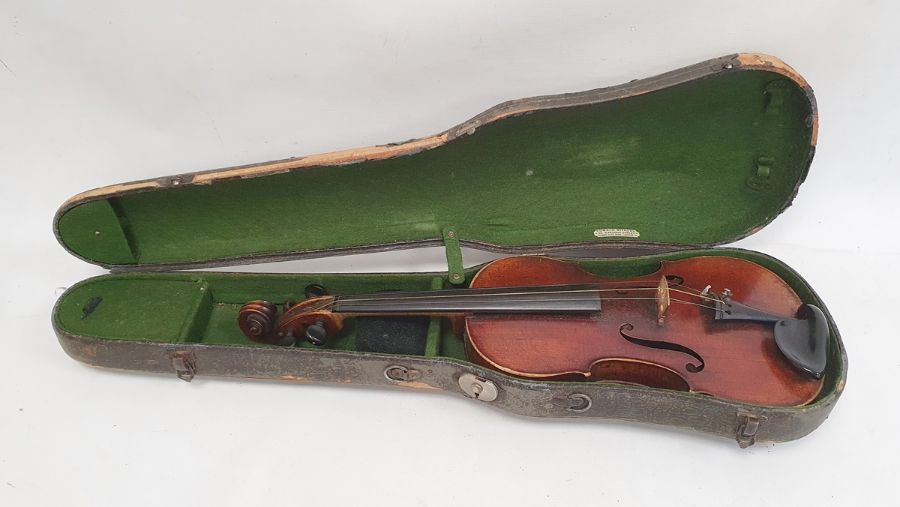 Violin with two-piece back, with two bows, in case and another violin in case and a soft case (3) - Image 2 of 20