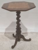 Octagonal occasional table with chess board inlay with barley twist and  carved column on ogee legs