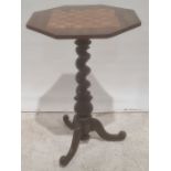 Octagonal occasional table with chess board inlay with barley twist and  carved column on ogee legs