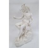 Nymphenburg porcelain blanc de chine classical figure of a male holding an apple, sitting on a rock,