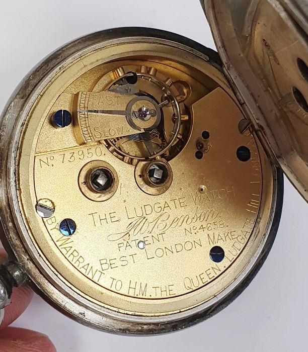 Gentleman's Victorian JW Benson open-faced silver pocket watch, Roman numerals and subsidiary - Image 6 of 7
