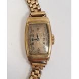 Lady's 1920's/30's 9ct gold Rolex wristwatch with convex sided oblong dial and the rolled gold
