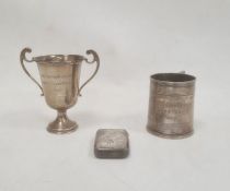 1920's silver miniature trophy cup 'Cheltenham Jubilee Tennis Tournament 1927', London 1926, 1.