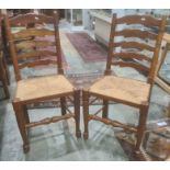 Set of six modern ladderback rush-seated chairs