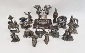 Quantity of pewter-effect models of wizards and magical scenes, including a Tudor Mint Myth and