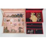 Two jewellery boxes of costume jewellery, brooches, beaded necklaces, clip-on earrings etc (2 boxes)