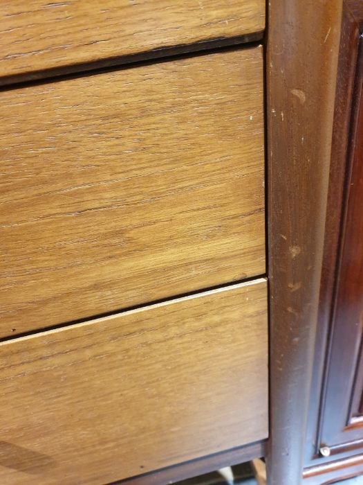 Mid-century modern teak sideboard, rectangular top above two central cupboard doors, the left hand a - Image 4 of 6