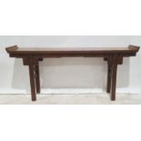 20th century Chinese altar table of rectangular form, carved decorations, scroll ends, square