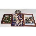 Mixed lot of collectables to include miniature buttons, silk cigarette cards, silver plated