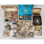 Quantity of costume jewellery, brooches, clip on earrings, cufflinks, necklaces etc (1 box)