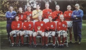 Photograph of the England Football Team with certificate of authenticity to reverse, 29cm x 39cm