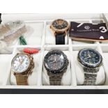 Four watches in case; including Citizen eco-drive, and Constantin Weisz watch etc