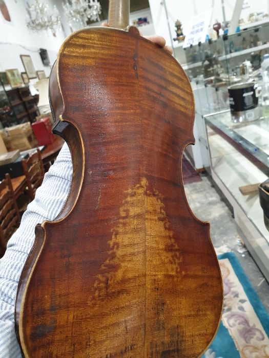 Violin with two-piece back, with two bows, in case and another violin in case and a soft case (3) - Image 6 of 20