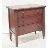 20th century oak chest of three drawers, square section tapering supports to castors, 76cm x 79cm