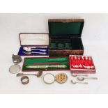 Few cased plated items, loose spoons, jewellery box, etc (1 box)