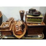 Assorted treen and boxes to include vase, bowls, money box, etc (12)