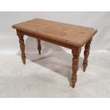 Pine rectangular kitchen table with rounded corners, on turned supports, 122cm x 78cm together