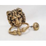 Brass door knocker modelled as a lion's mask with ring handle and knocking plate