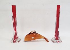 Pair of Murano clear and red cased glass stem vases with elephant foot base, 28cm and a Wedgwood