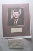 John F Kennedy signature with reproduction photograph