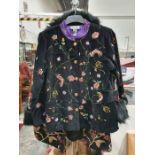 Lady's velvet jacket by Indigo Moon with embroidered bird and flower decoration, another tapestry