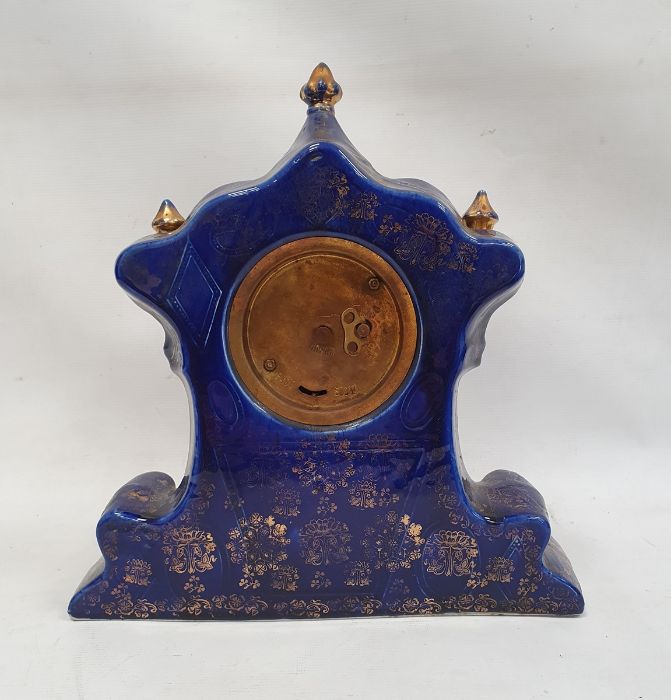 Ceramic bodied mantel clock by Royal Warwick, blue ground with gilt decoration and Arabic numerals - Image 3 of 4