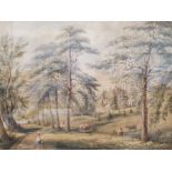 19th century English school Pair of watercolours  Country house with cattle and figures, unsigned,