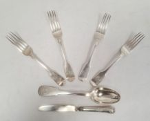 Set of four Victorian silver table forks, monogrammed to handle 'Fac et Spera', Edinburgh, maker