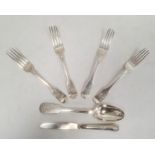 Set of four Victorian silver table forks, monogrammed to handle 'Fac et Spera', Edinburgh, maker