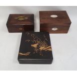 Three assorted boxes to include a 19th century rosewood and mother of pearl inlaid box, Japanese