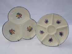 Poole pottery hors d'oeuvres dish, floral decorated and another similar patterned dish (2)