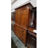 19th century mahogany linen press, two flame mahogany doors enclosing linen press drawers, base