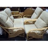 Cane conservatory suite and two armchairs, oatmeal upholstery