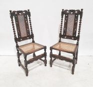 Set of six 20th century oak framed Carolean style dining chairs, cane seats and backs (6)