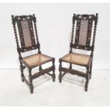 Set of six 20th century oak framed Carolean style dining chairs, cane seats and backs (6)