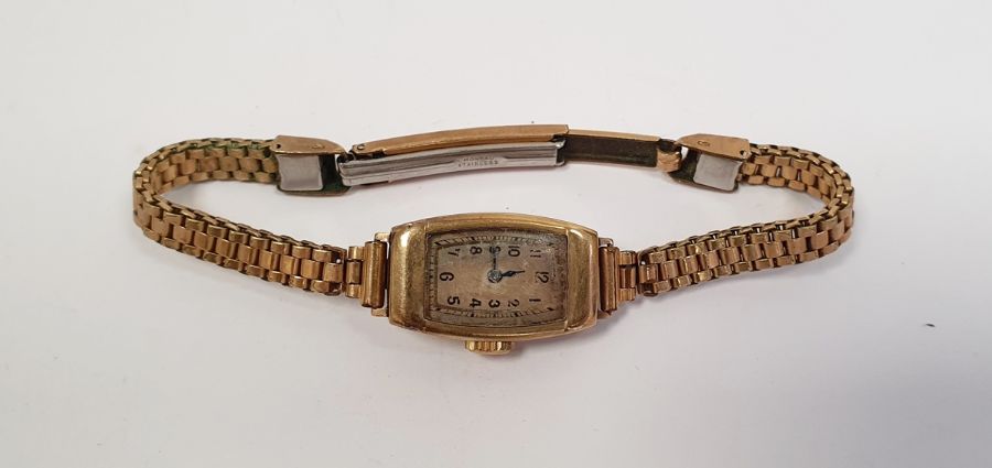 Lady's 1920's/30's 9ct gold Rolex wristwatch with convex sided oblong dial and the rolled gold - Image 2 of 4