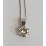 Solitaire diamond pendant, the brilliant cut diamond approx. 1.2ct, in unmarked white metal six-claw