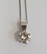 Solitaire diamond pendant, the brilliant cut diamond approx. 1.2ct, in unmarked white metal six-claw