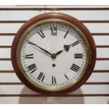 19th century mahogany cased wall clock of circular form, fusee movement, Roman numerals to the dial,