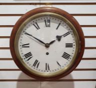 19th century mahogany cased wall clock of circular form, fusee movement, Roman numerals to the dial,