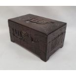 20th Chinese miniature trunk heavily carved and camphorwood lined, 35cm x 18cm