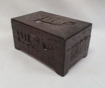 20th Chinese miniature trunk heavily carved and camphorwood lined, 35cm x 18cm