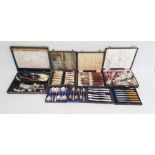 Quantity of cased flatware items, a box of assorted plated ware, a claret jug, etc