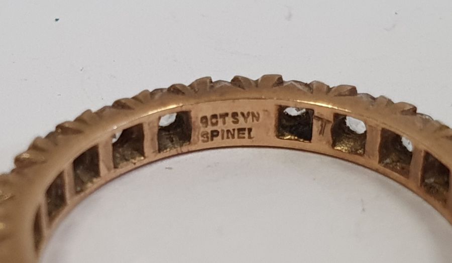 9ct gold and synthetic spinel eternity ring, gent's Ingersoll fob watch, circa 1960's/70's with - Image 3 of 3