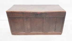 19th century oak blanket chest, the rectangular top above the three diamond-carved panels, plinth