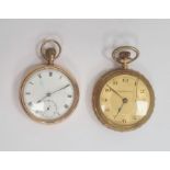 Early 20th century 9ct gold open-faced pocket watch, the enamel dial with Roman numerals and