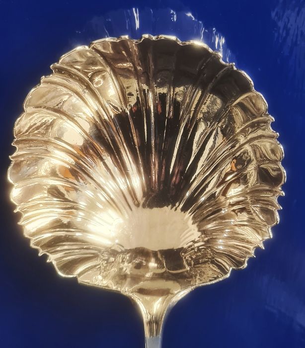 George III silver ladle, shell-shaped with scroll handle, indistinctly initialled to handle, - Image 4 of 4